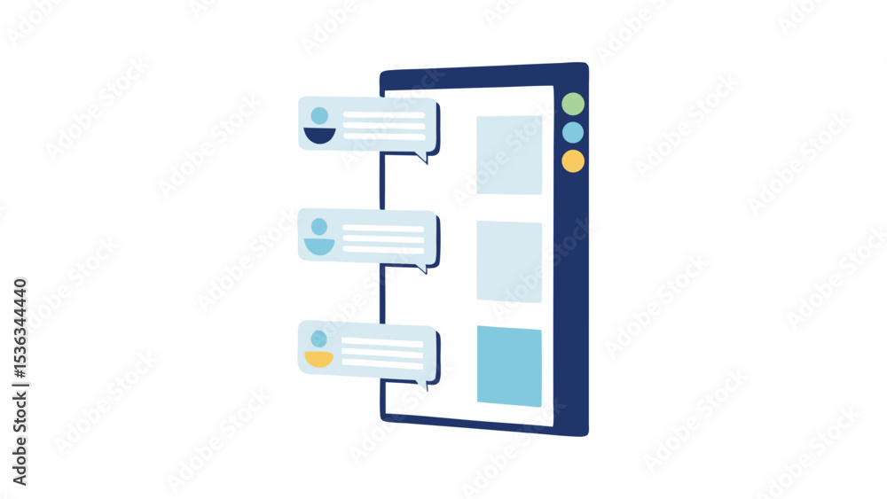 Poster connecting online digital conversations and social interactions on a modern platform with simple