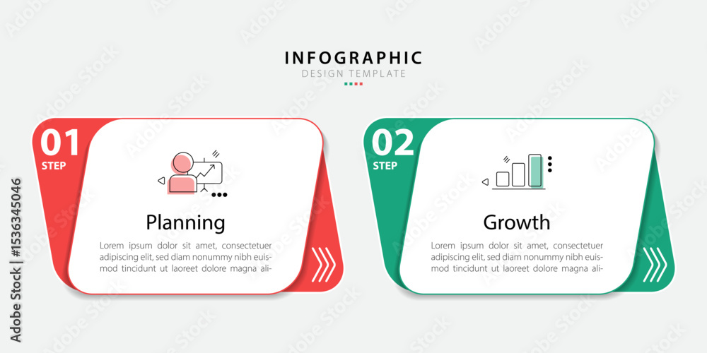 Poster vector infographic template design. 2 step timeline journey. process diagram, 2 options on white bac