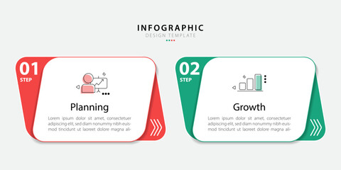 Vector infographic template design. 2 Step timeline journey. Process diagram, 2 options on white background, Infograph elements vector illustration.