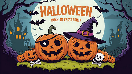 Halloween Pumpkin 2025 trick or treat party with jack o lantern pumpkins