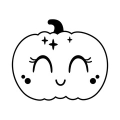 Cute black and white pumpkin doodle. Autumn, Halloween, Thanksgiving hand drawn vector illustration in flat style