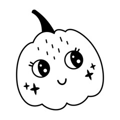 Cute black and white pumpkin doodle. Autumn, Halloween, Thanksgiving hand drawn vector illustration in flat style