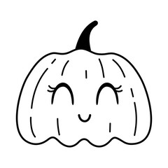 Cute black and white pumpkin doodle. Autumn, Halloween, Thanksgiving hand drawn vector illustration in flat style