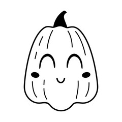 Cute black and white pumpkin doodle. Autumn, Halloween, Thanksgiving hand drawn vector illustration in flat style