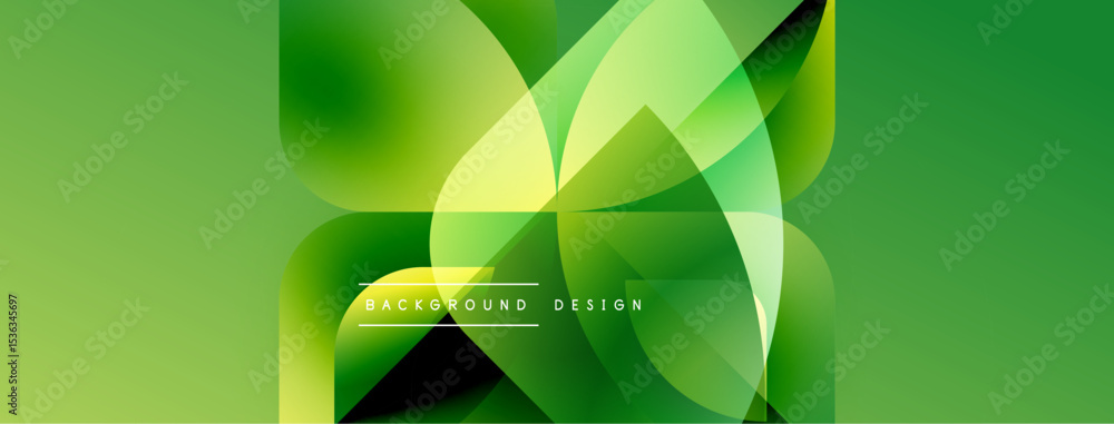 Aufkleber Abstract green background. Overlapping shapes create dynamic visual effect. Modern design elements suggest innovation, freshness.