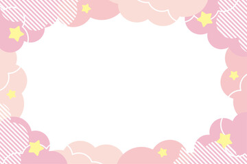 夢かわ　雲　フレーム　イラスト　ピンク