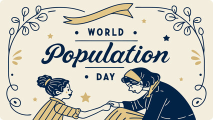 A mother and daughter hold hands in a heartwarming illustration celebrating world population day