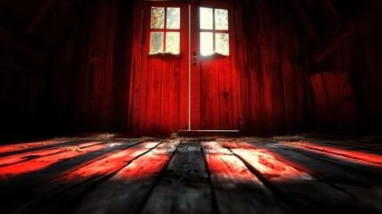 Red Barn Door Sunlight