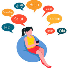 Girl use Language Translate on tablet Illustration