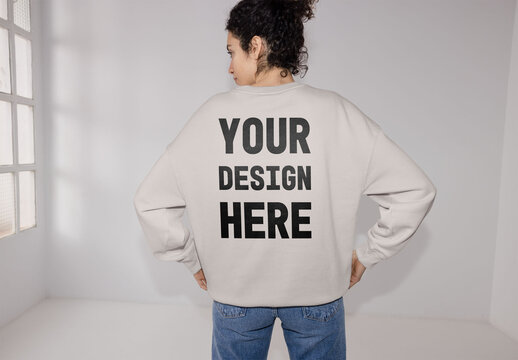 Mockup Of Woman In Customizable Sweatshirt, Back