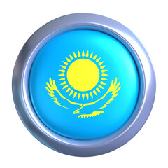 3D Kazakhstan Flag with circle metallic frame, showcasing national emblem detail in a polished, modern design. Perfect for apps, UI, or educational use