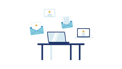Fototapeta premium Staying connected managing digital communications with efficiency in minimalist vector workspace