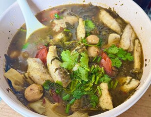 Chinese fish soup, pickled mustard greens, Sichuan cuisine, Szechuan, sour fish, spicy fish soup, Chinese food, Asian cuisine, authentic Chinese, hot and sour, chili oil, numbing spice, mala, traditio