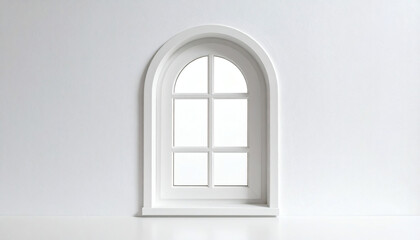 Fototapeta premium Small Arch Window in White Textured Wall Classic Architectural Detail with Minimalist Design and Natural Light