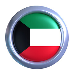 3D Kuwait Flag with circle metallic frame, showcasing national emblem detail in a polished, modern design. Perfect for apps, UI, or educational use