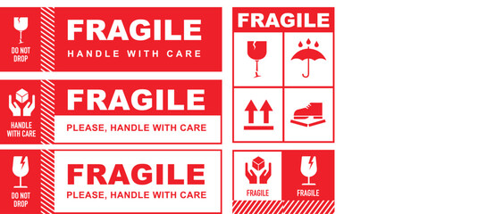Fototapeta premium Fragile Symbol for packaging, warning symbol, caution do not drop, handle with care. keep dry, corrugated stiker.