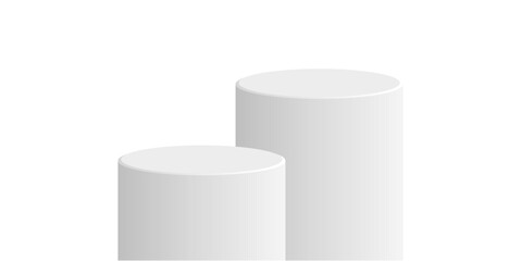 two Cylinder white podium stage pedestal and platform vector for product display, spotlight presentations, or award ceremonies. for minimalist exhibitions, virtual events, and elegant showcases