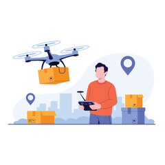 Drone Delivery Service Operator Controlling UAV for Package Transportation and Logistics