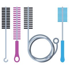 Cleaning brushes for bottles vector cartoon set isolated on a white background.