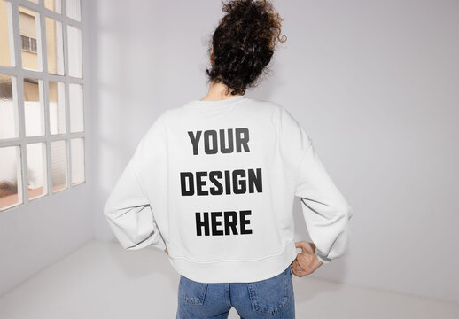 Mockup Of Woman Wearing Customizable Long Sleeved Top, Back