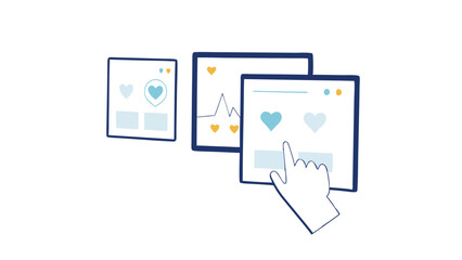 Navigating love and metrics a digital hand clicks through online connections and emotional data