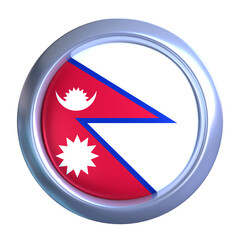 3D Nepal Flag with circle metallic frame, showcasing national emblem detail in a polished, modern design. Perfect for apps, UI, or educational use