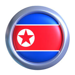 3D North Korea Flag with circle metallic frame, showcasing national emblem detail in a polished, modern design. Perfect for apps, UI, or educational use