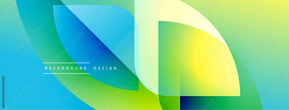 Poster Abstract vibrant background. Overlapping shapes create dynamic gradient effect. Blue, green, yellow hues dominate composition. Modern design element.