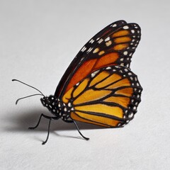 Naklejka premium A monarch butterfly against a plain white backdrop. 