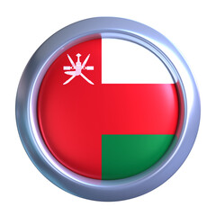 3D Oman Flag with circle metallic frame, showcasing national emblem detail in a polished, modern design. Perfect for apps, UI, or educational use