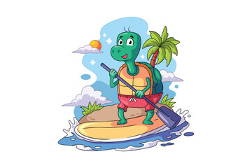 Cute Turtle Enjoying Summer Vacations