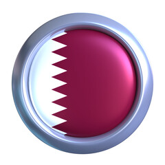3D Qatar Flag with circle metallic frame, showcasing national emblem detail in a polished, modern design. Perfect for apps, UI, or educational use