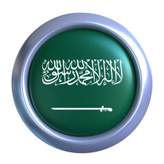 3D Saudi Arabia Flag with circle metallic frame, showcasing national emblem detail in a polished, modern design. Perfect for apps, UI, or educational use