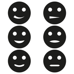 Positive smiley icons. Happy emoji faces. Filled circle set. Vector cheerful symbols.