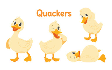 Adorable Cartoon Ducklings A Set of Flat Vector Illustrations