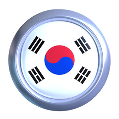 3D South Korea Flag with circle metallic frame, showcasing national emblem detail in a polished, modern design. Perfect for apps, UI, or educational use