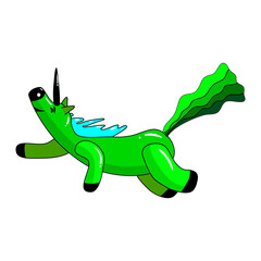 Colorful unicorn green groovy flying