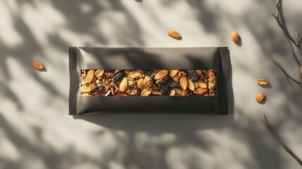 Sleek Rectangular Snack Packaging Mockup Featuring Trail Mix Design on a Minimalist Background 