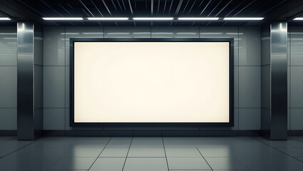 Commercial Display Mockup: Blank Billboard in Modern Subway Environment