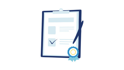 Reaching goals checklist with a pen signing off on successful completion flat vector design soft