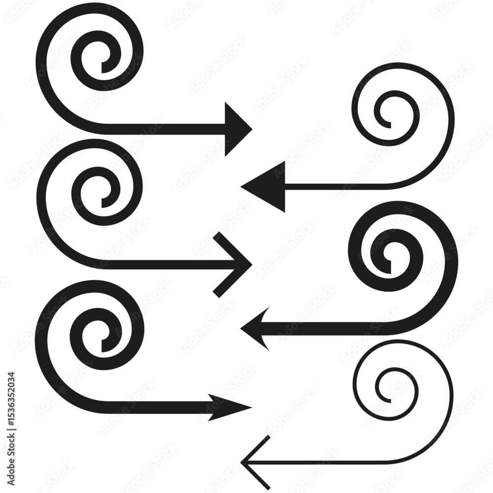 Aufkleber spiral arrow set. circular vector symbol. motion direction graphic. abstract line shape.