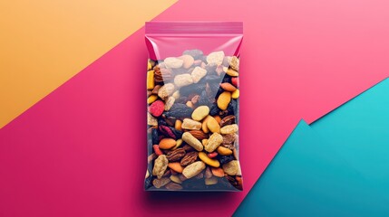 Sleek Rectangular Snack Packaging Mockup Featuring Trail Mix Design on a Minimalist Background 