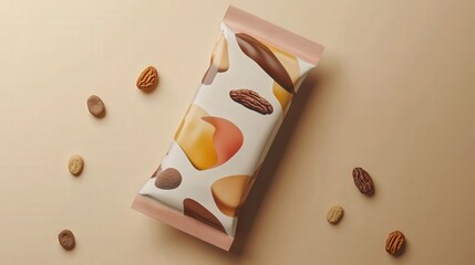 Sleek Rectangular Snack Packaging Mockup Featuring Trail Mix Design on a Minimalist Background 