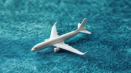 Small White Aircraft Miniature Placed on a Richly Textured Blue Surface