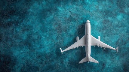 Small White Aircraft Miniature Placed on a Richly Textured Blue Surface