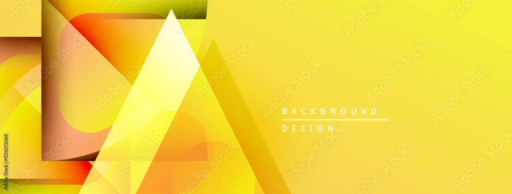 Poster Abstract geometric shapes, vibrant yellow hues, modern design. Overlapping triangles create dynamic visual texture. Minimalist aesthetic.