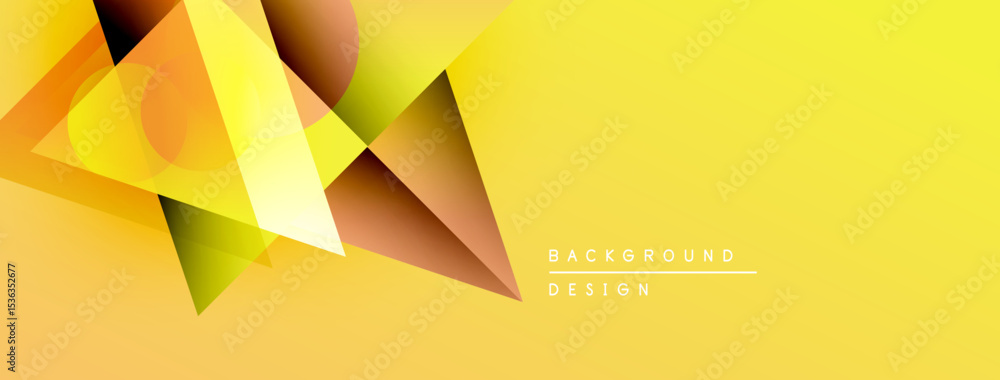 Poster abstract geometric shapes overlap, creating vibrant yellow, orange gradient background. modern desig