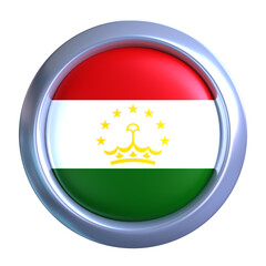 3D Tajikistan Flag with circle metallic frame, showcasing national emblem detail in a polished, modern design. Perfect for apps, UI, or educational use