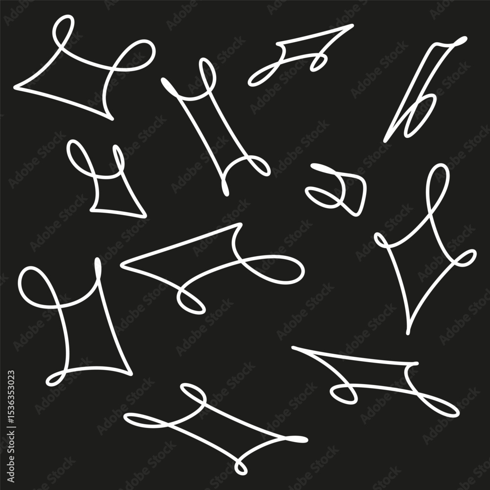 Poster stick figure icons. vector action poses. abstract black background. dynamic white lines.