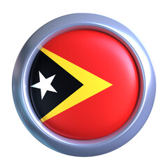 3D Timor Leste Flag with circle metallic frame, showcasing national emblem detail in a polished, modern design. Perfect for apps, UI, or educational use